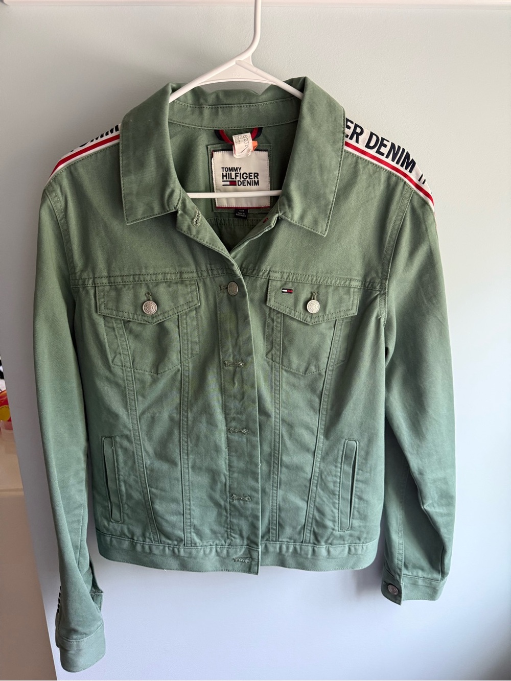 Tommy Hilfiger Olive Green Denim Utility Jacket with Branded Shoulder Tape